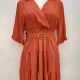Women's Casual Turn-down Collar Wrap Belted Layered Ruffle Hem Midi Dress 18# Clothing Wholesale Market -LIUHUA