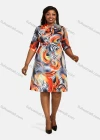 Wholesale Women's Casual Tie Neck Half Sleeve High Waist Lace Up Abstract Print Dress - Liuhuamall