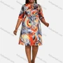 Wholesale Women's Casual Tie Neck Half Sleeve High Waist Lace Up Abstract Print Dress preview