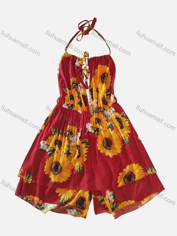 Wholesale Women's Boho Sleeveless Floral Print Romper