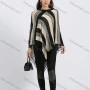 Wholesale Women's Stripe Colorblock Asymmetrical Lace Hem Boat Neck Poncho preview