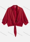 Wholesale Women's Summer Plain Ring Decor Casual 3/4 Sleeve Collared Crop Top 8831# - Liuhuamall