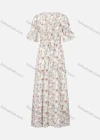 Wholesale Women's Casual Crew Neck Trumpet Sleeve Floral Print Ruffle Trim Button Front Maxi Dress - Liuhuamall