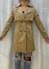 Wholesale Women's Lapel Straps Long Sleeve Buckled Cuff Double Breasted Drawstring Plain Long Trench Coat - Liuhuamall