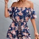 Wholesale Women's Fashion Off Shoulder Short Sleeve Drawstring Floral Print Romper Blue Clothing Wholesale Market Liuhua