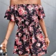 Wholesale Women's Fashion Off Shoulder Short Sleeve Drawstring Floral Print Romper Black Clothing Wholesale Market Liuhua