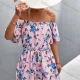 Wholesale Women's Fashion Off Shoulder Short Sleeve Drawstring Floral Print Romper Pink Clothing Wholesale Market Liuhua