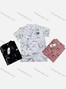 Wholesale Men's Casual 100% Cotton Allover Print Letter Short Sleeve Polo Shirt, LIUHUA CLOTHING WHOLESALE