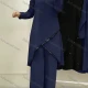 Wholesale Sequin Round Neck Long Sleeve Blouse & Wide Leg Pants Two-Piece Set | Women Abaya Suit Dark Blue Clothing Wholesale Market Liuhua