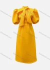 Wholesale Women's Plain Bowknot Lantern Sleeve Ruffle Hem Cocktail Maxi Dress - Liuhuamall