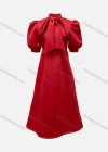 Wholesale Women's Plain Bowknot Lantern Sleeve Ruffle Hem Cocktail Maxi Dress - Liuhuamall