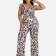 Women's Casual Tie Front Leopard Shirred Cami Top & Pants 2-piece Set Leopard Clothing Wholesale Market -LIUHUA