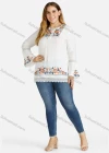 Wholesale Women's Keyhole Neck Trumpet Sleeve Embroidered Blouse - Liuhuamall