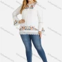 Wholesale Women's Keyhole Neck Trumpet Sleeve Embroidered Blouse preview