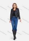 Wholesale Women's Fashion Lapel Buckle Multiple Zip Pockets Crop Leather Biker Jacket - Liuhuamall