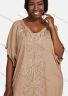Wholesale Women's African Embroidery Robe Short Sleeve Kaftan Curved Hem Plus Size Maxi Dress - Liuhuamall