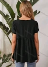 Wholesale Women's Casual Plain Round Neck Short Sleeve Ruched Ruffle Hem Blouse - Liuhuamall