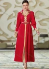 Wholesale Women's Elegant Muslim Islamic Plain Rhinestone Button Decor Embroidered Split Front Robe Dress BA3108# - Liuhuamall
