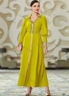 Wholesale Women's Elegant Muslim Islamic Plain Rhinestone Button Decor Embroidered Split Front Robe Dress BA3108# - Liuhuamall