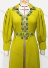 Wholesale Women's Elegant Muslim Islamic Plain Rhinestone Button Decor Embroidered Split Front Robe Dress BA3108# - Liuhuamall
