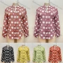 Wholesale Women's Casual Stand Collar Long Sleeve Polka Dot Curved Hem Blouse preview