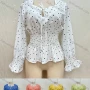 Wholesale Women's Casual Keyhole Neck Lace Up Poet Sleeve Peplum Blouse preview