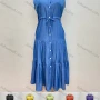 Wholesale Women's Casual Shirt Collar Sleeveless Button Down Drawstring Layered Midi Shirt Dress preview