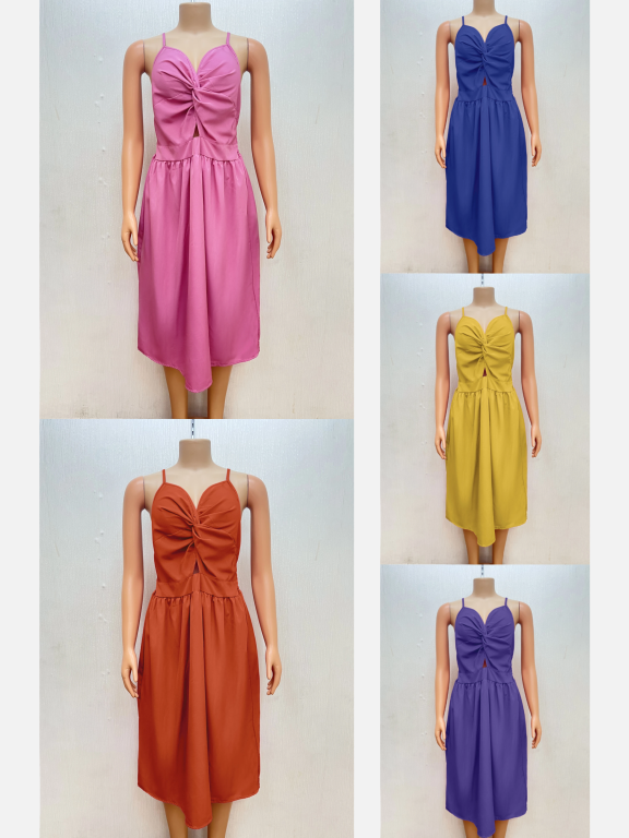 Women's Casual Sleeveless Twist Plain Knee Length Dress, Clothing Wholesale Market -LIUHUA, Women, Women-s-Clothing-Sets
