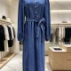 Wholesale Women's Vintage Contrast Collar Long Sleeve Belted Denim Maxi Dress #MC-01 Denim Clothing Wholesale Market Liuhua
