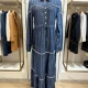 Wholesale Women's Casual Contrast Trim Tiered Long Sleeve Denim Maxi Dress #MC-02 Denim Clothing Wholesale Market Liuhua
