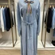 Wholesale Women's Casual Zipper Collar Belted Long Sleeve Denim Maxi Dress #MC-04 Light Blue Clothing Wholesale Market Liuhua