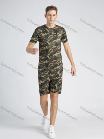 Wholesale Men's Allover Camo Print Short Sleeve T Shirt & Shorts 2 Piece Set, LIUHUA CLOTHING WHOLESALE