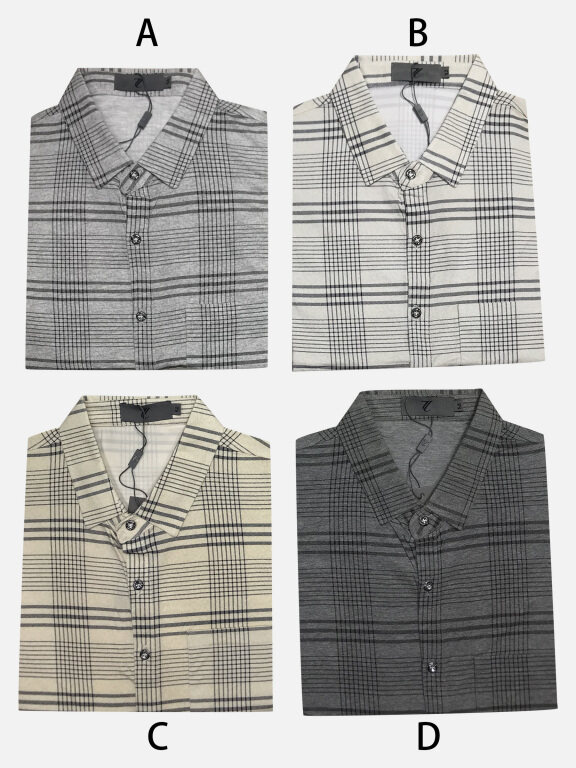 Men's Casual Striped Print Button Down Patch Pocket Short Sleeve Shirt, Clothing Wholesale Market -LIUHUA, 