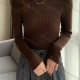 Wholesale Women's Casual Plain Turtleneck Long Sleeve Ribbed Knit Sweater Tops 8020# Coffee Clothing Wholesale Market Liuhua
