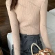 Wholesale Women's Casual Plain Turtleneck Long Sleeve Ribbed Knit Sweater Tops 8020# Camel Clothing Wholesale Market Liuhua