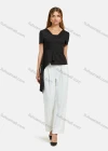 Wholesale Women's Square Neck Short Sleeve Zipper Open Back Asymmetrical Hem Plain Blouse - Liuhuamall