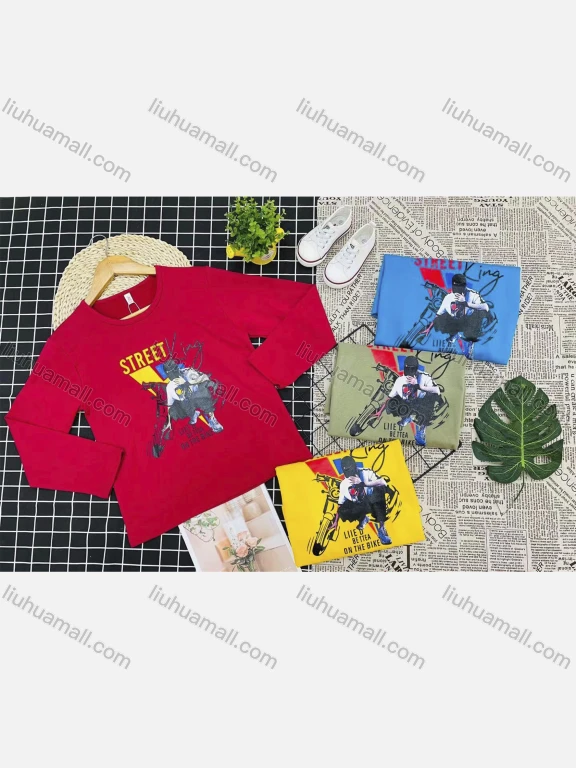 Wholesale Boy's Comfy Crew Neck Long Sleeve Graphic Letter T-Shirt