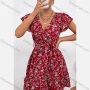 Wholesale Women's Sexy Deep V Neck Short Sleeve Ruffle Hem Floral Print Short Dress With Belt LQ-3316X# preview