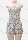 Wholesale Women's Casual Floral Print Off Shoulder Sleeveless Tie Back Rompers - Liuhuamall