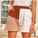 Wholesale Women's Casual Elastic Waist Colorblock Shorts Brown Clothing Wholesale Market Liuhua