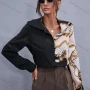 Wholesale Women's Fashion Lapel Long Sleeve Chain Print Splicing Casual Shirt X2487W# preview