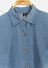 Wholesale Women's Fall Wash Stand Collar Button Front Denim Shirt - Liuhuamall