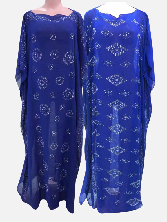Women's Vintage Muslim Plain Folk Art Rhinestone Maxi Kaftan Dress, Clothing Wholesale Market -LIUHUA, 