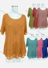 Wholesale Women's Elegant Plain Floral Embroidery Round Neck Sheer Short Sleeve Blouse - Liuhuamall