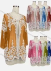 Wholesale Women's Elegant Floral Embroidery Round Neck Sheer Long Sleeve Cover Up Cardigan - Liuhuamall
