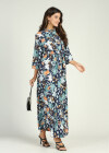 Wholesale Women's Elegant 3/4 Sleeeve Floral Print Button Front Elastic Waist Maxi Dress - Liuhuamall
