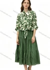 Wholesale Women's Floral Print Cotton Blend Shirt & Tiered Skirt Set - Liuhuamall