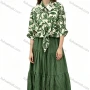 Wholesale Women's Floral Print Cotton Blend Shirt & Tiered Skirt Set preview