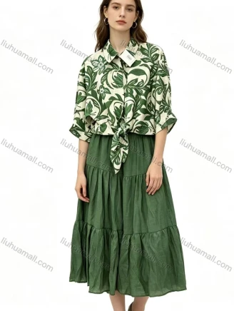 Wholesale Women's Floral Print Cotton Blend Shirt & Tiered Skirt Set, Guangzhou Clothing Wholesale Market & China Sourcing - LIUHUAMALL