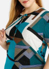 Wholesale Women's Plus Size Patchwork Print Tie Neck Short Sleeve Casual Knit Top - Liuhuamall